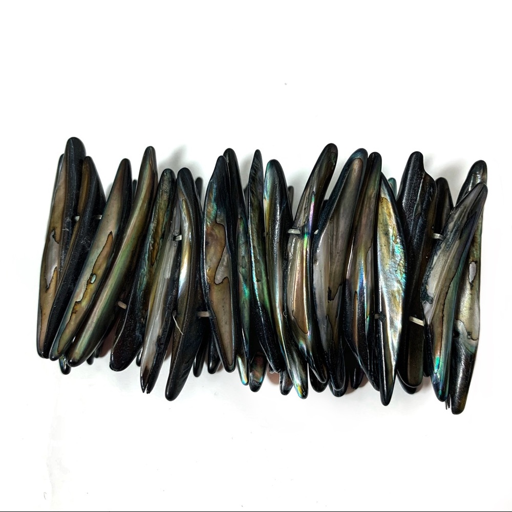 Abalone Shell Stretch Cuff Bracelet - image 1